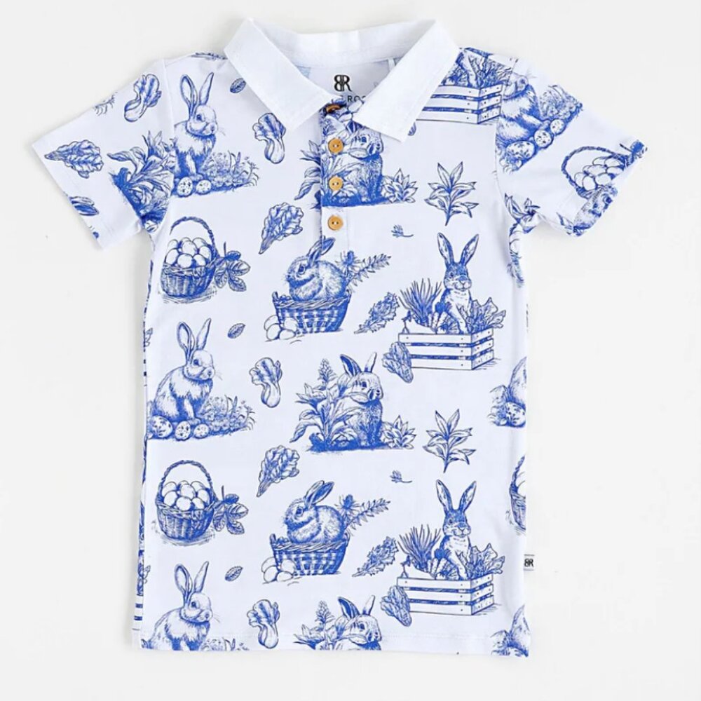 Bums & Roses Hoppy Easter Bunny Boys Polo Shirt 12-18mo